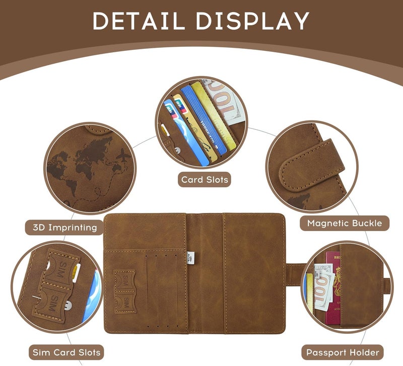 ILIYAH -Passport Cover-Passport Holder Travel Wallet-RFID Blocking Passport Case Travel Accessories Card Holder Wallet Unisex Travel Gifts(Brown) - Image 4